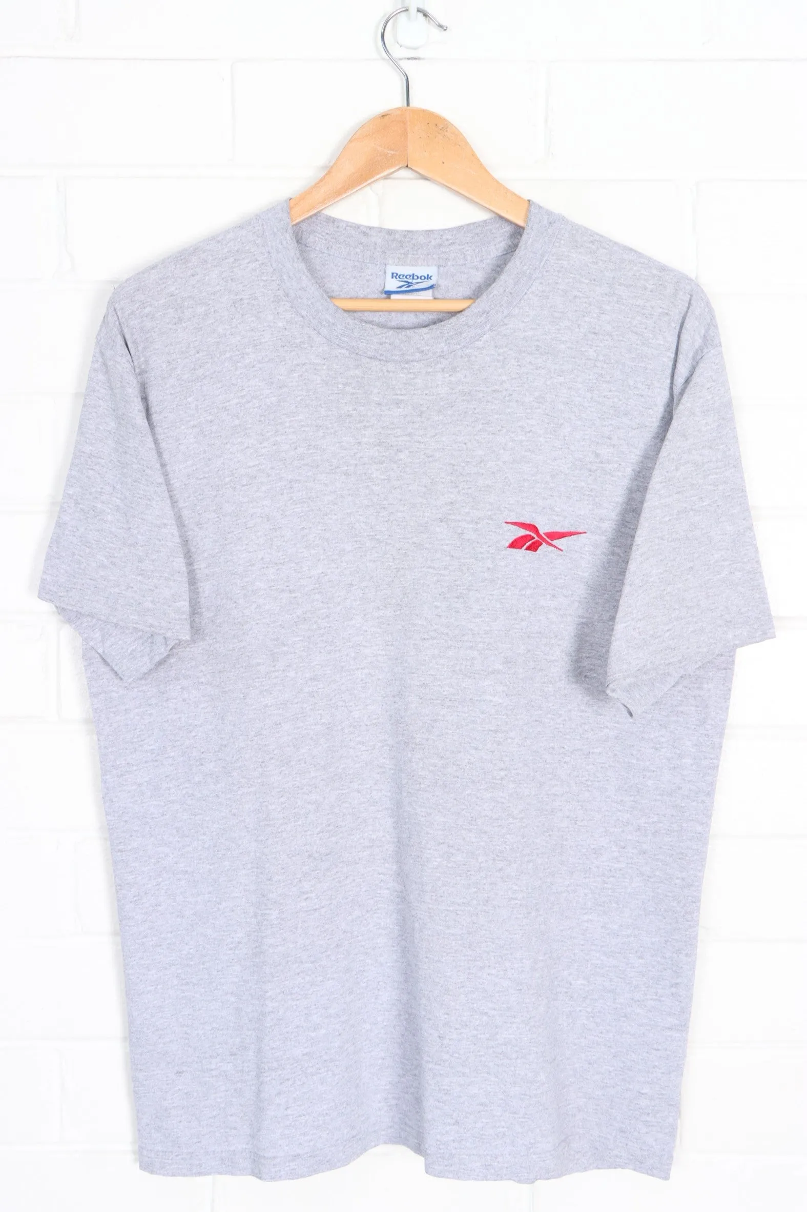 REEBOK Embroidered Red Logo Grey Marle Single Stitch T-Shirt USA Made (L)