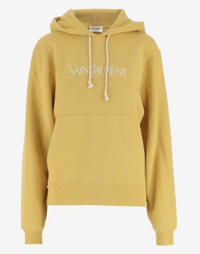 Saint Laurent  |Unisex Long Sleeves Cotton Logo Hoodies & Sweatshirts