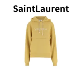 Saint Laurent  |Unisex Long Sleeves Cotton Logo Hoodies & Sweatshirts