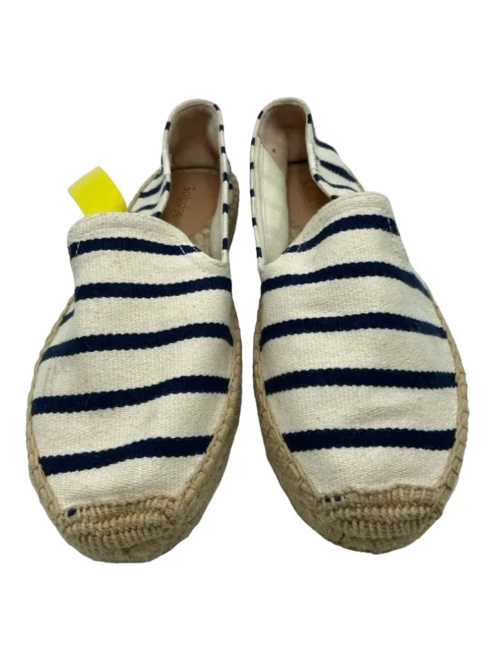 Soludos Shoe Size 8 White & Navy Raffia Square Toe Striped Platform Espadrille