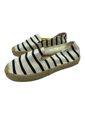 Soludos Shoe Size 8 White & Navy Raffia Square Toe Striped Platform Espadrille