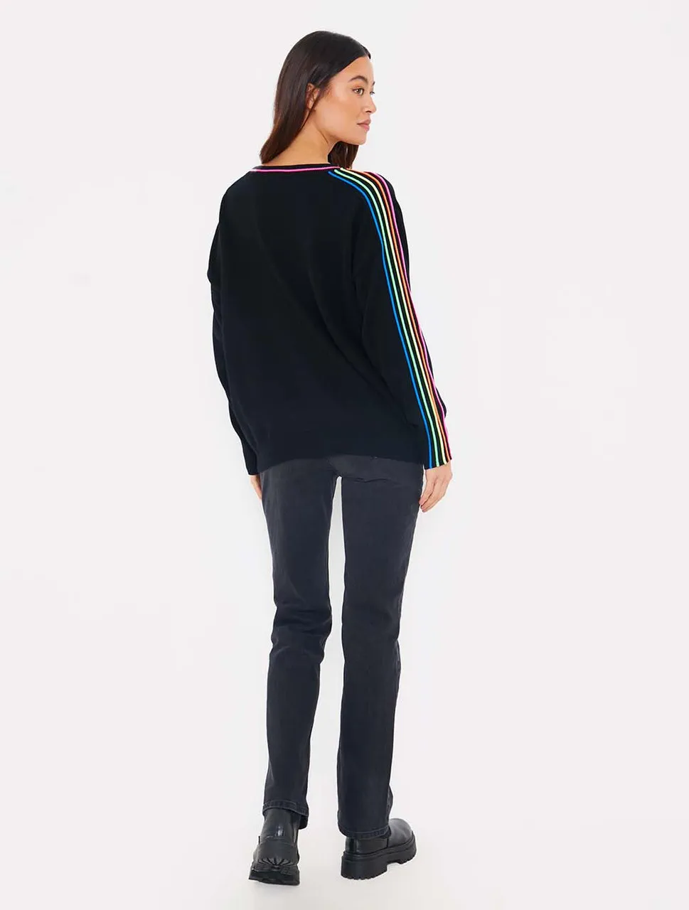 Sporty Stripe V-Neck Sweater | Brodie Cashmere