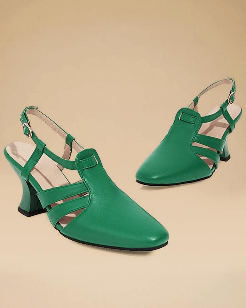 Square Toe Adjusting Buckle Heels