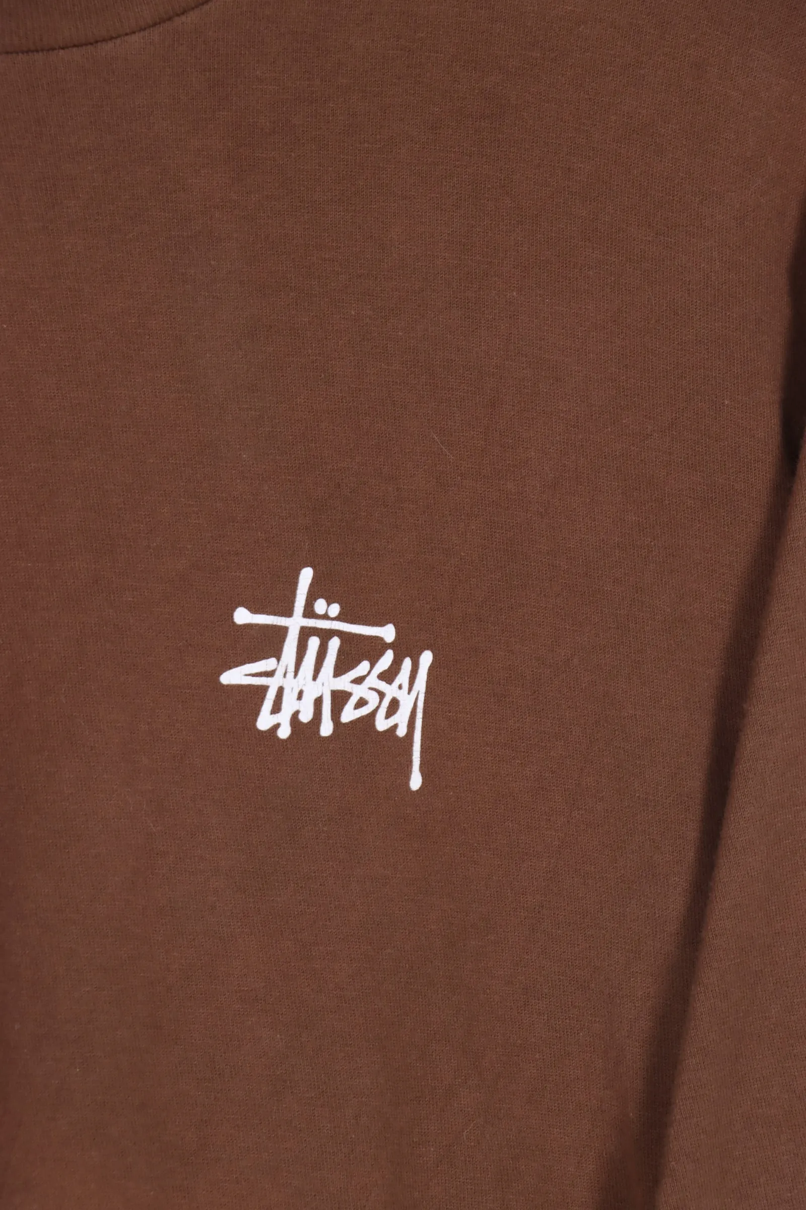 STUSSY Brown & White Big Spell Out Long Sleeve T-Shirt (S-M)