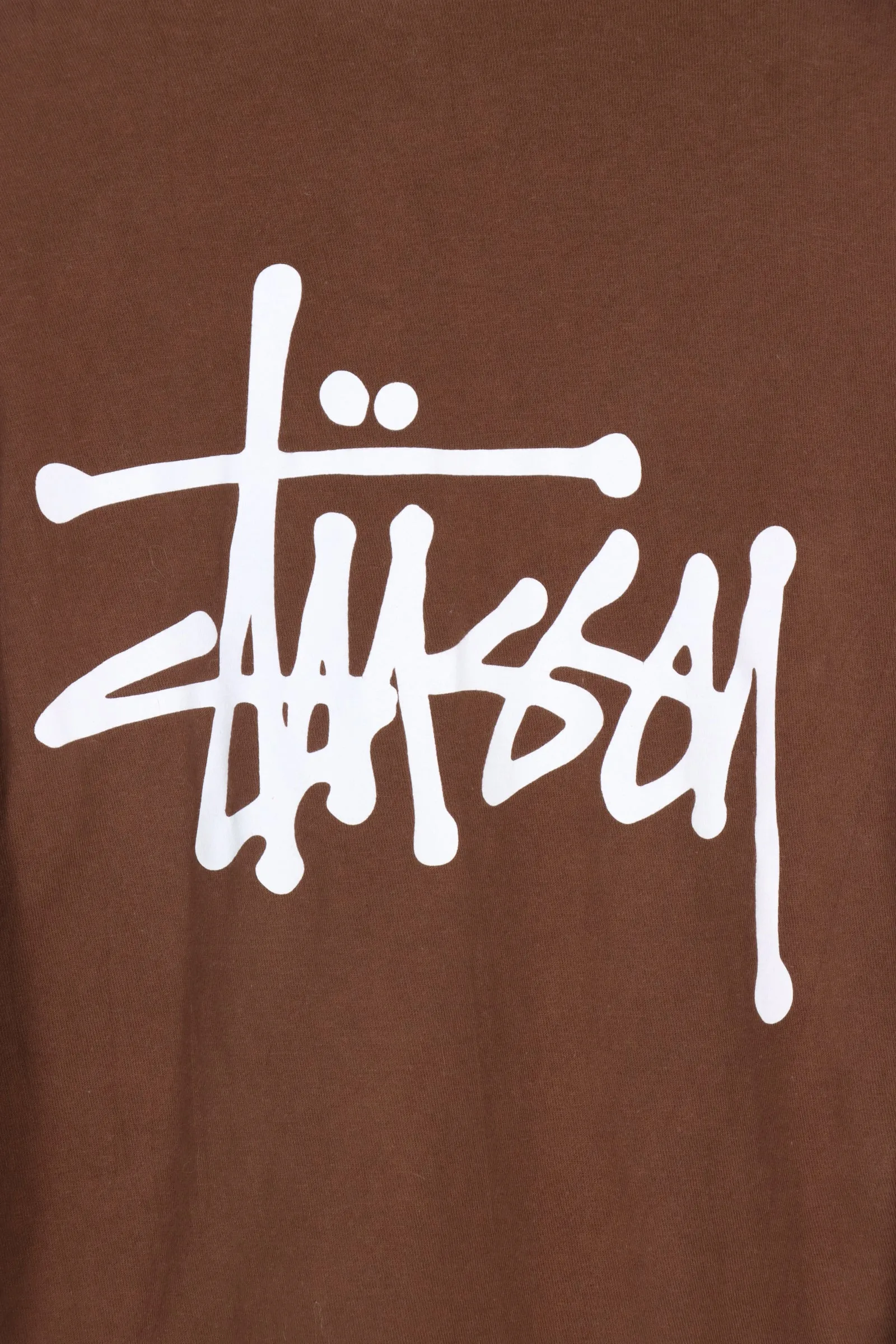 STUSSY Brown & White Big Spell Out Long Sleeve T-Shirt (S-M)