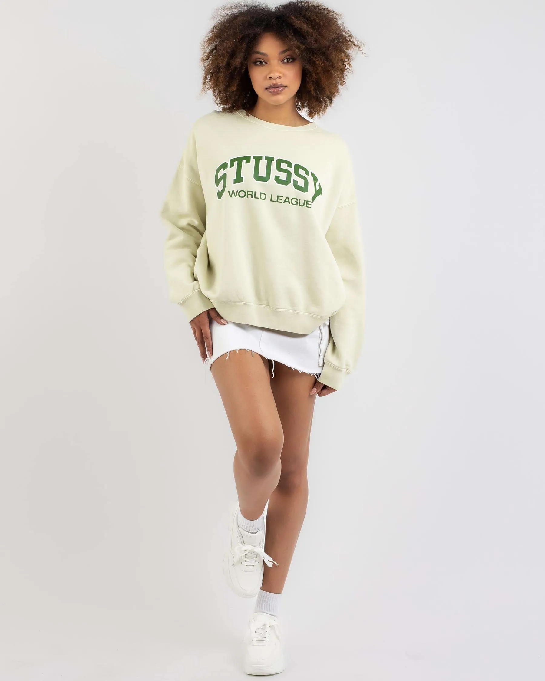 STUSSY  |Crew Neck Long Sleeves Plain Cotton Hoodies & Sweatshirts