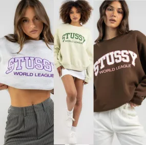 STUSSY  |Crew Neck Long Sleeves Plain Cotton Hoodies & Sweatshirts