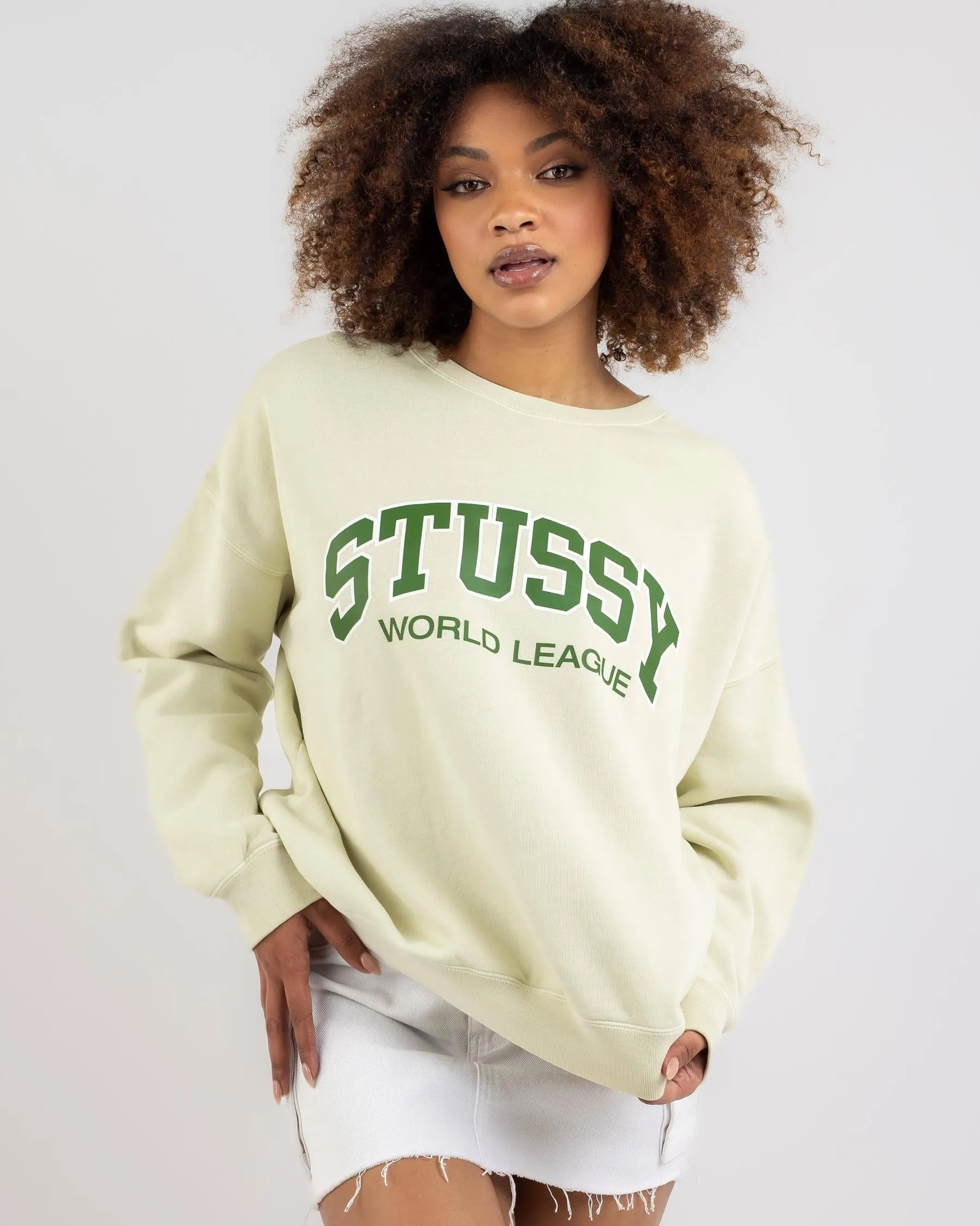 STUSSY  |Crew Neck Long Sleeves Plain Cotton Hoodies & Sweatshirts