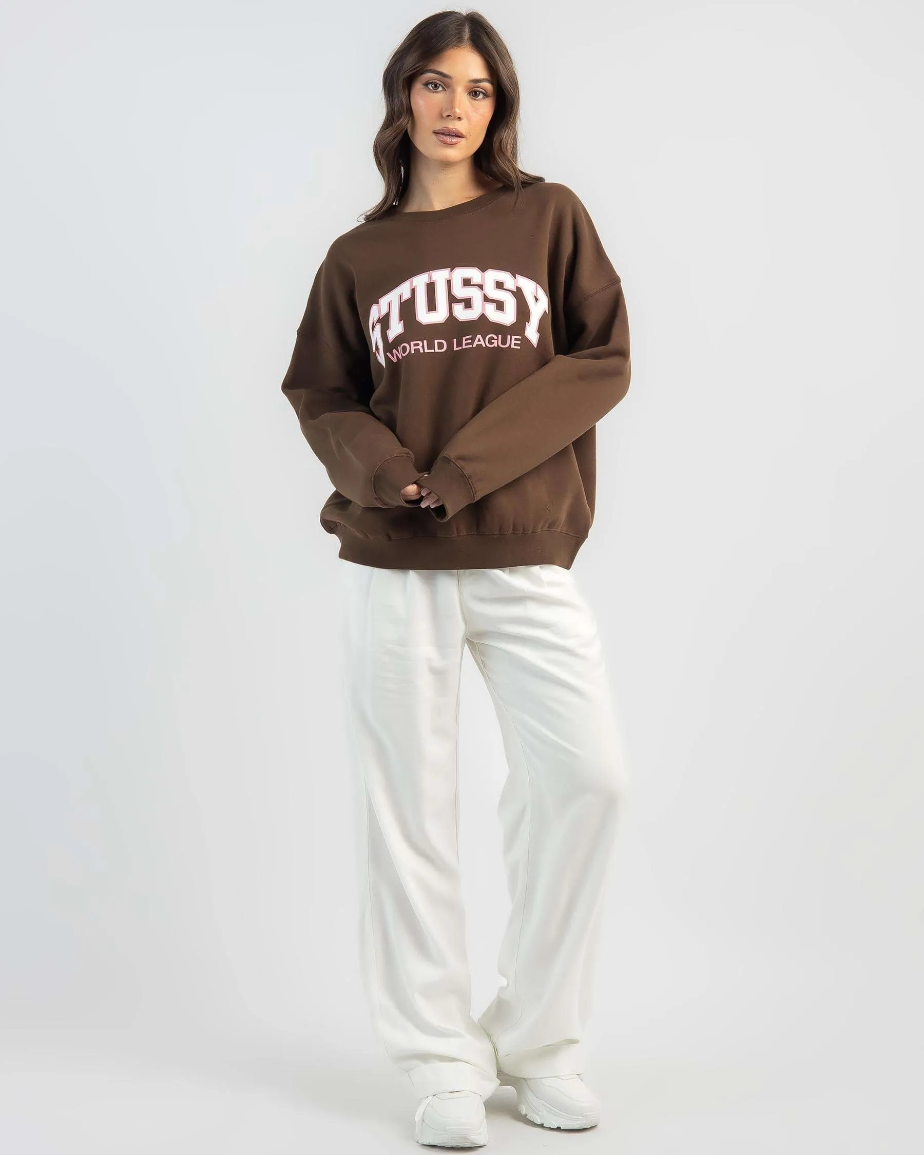 STUSSY  |Crew Neck Long Sleeves Plain Cotton Hoodies & Sweatshirts