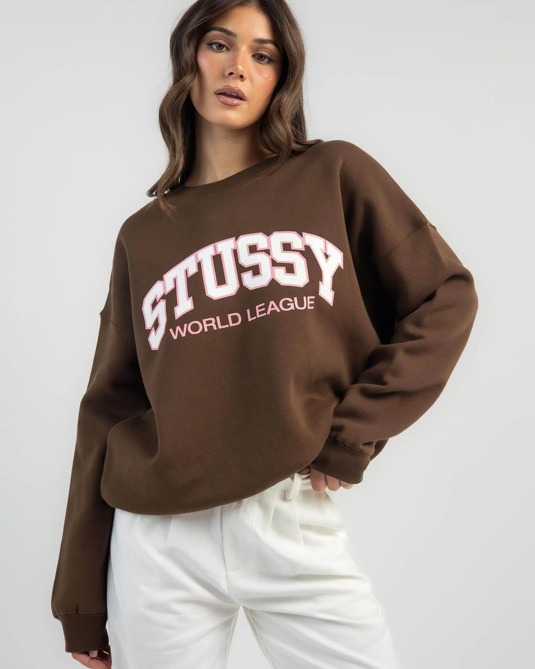 STUSSY  |Crew Neck Long Sleeves Plain Cotton Hoodies & Sweatshirts