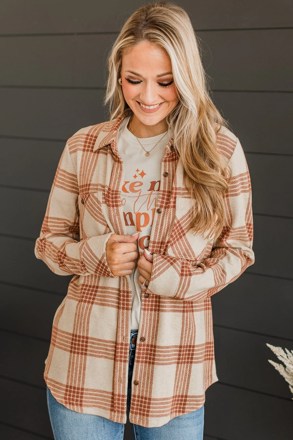 Thread & Supply Free Falling Plaid Shirt Jacket- Cream & Rust