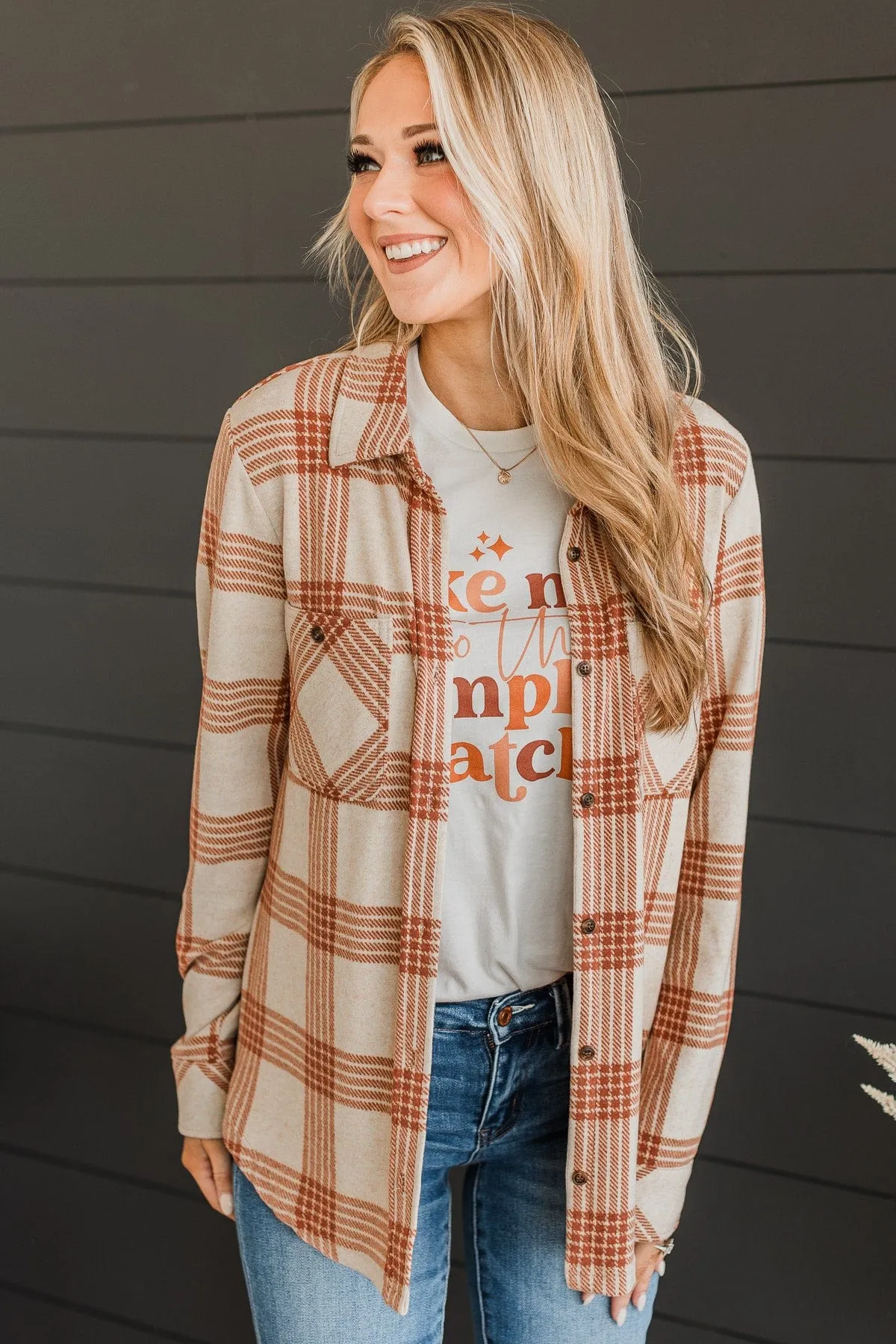 Thread & Supply Free Falling Plaid Shirt Jacket- Cream & Rust