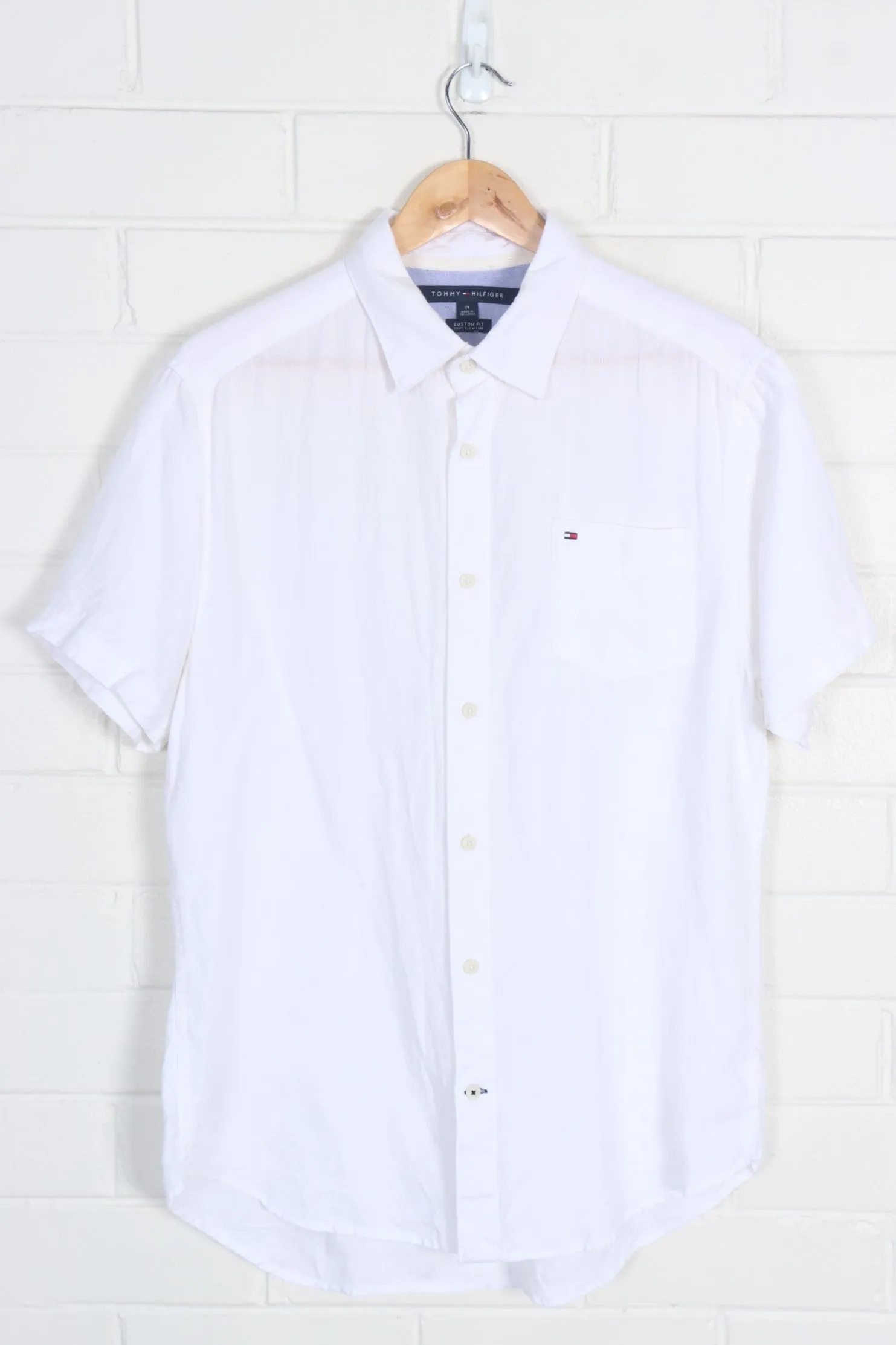 TOMMY HILFIGER Embroidered 'Custom Fit' White Short Sleeve Shirt (M)