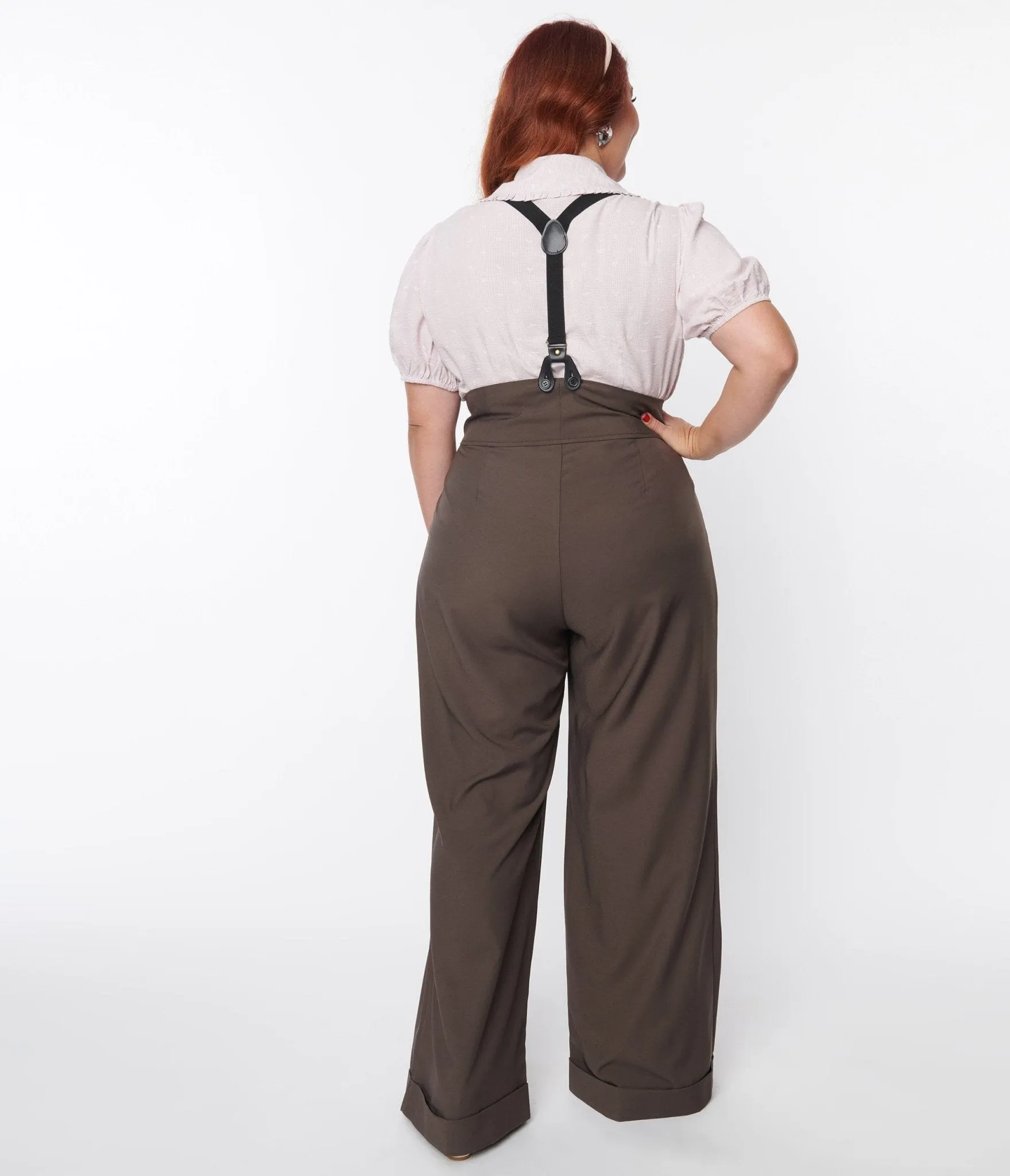 Unique Vintage Plus Size 1930s Charcoal Grey Thelma Suspender Pants