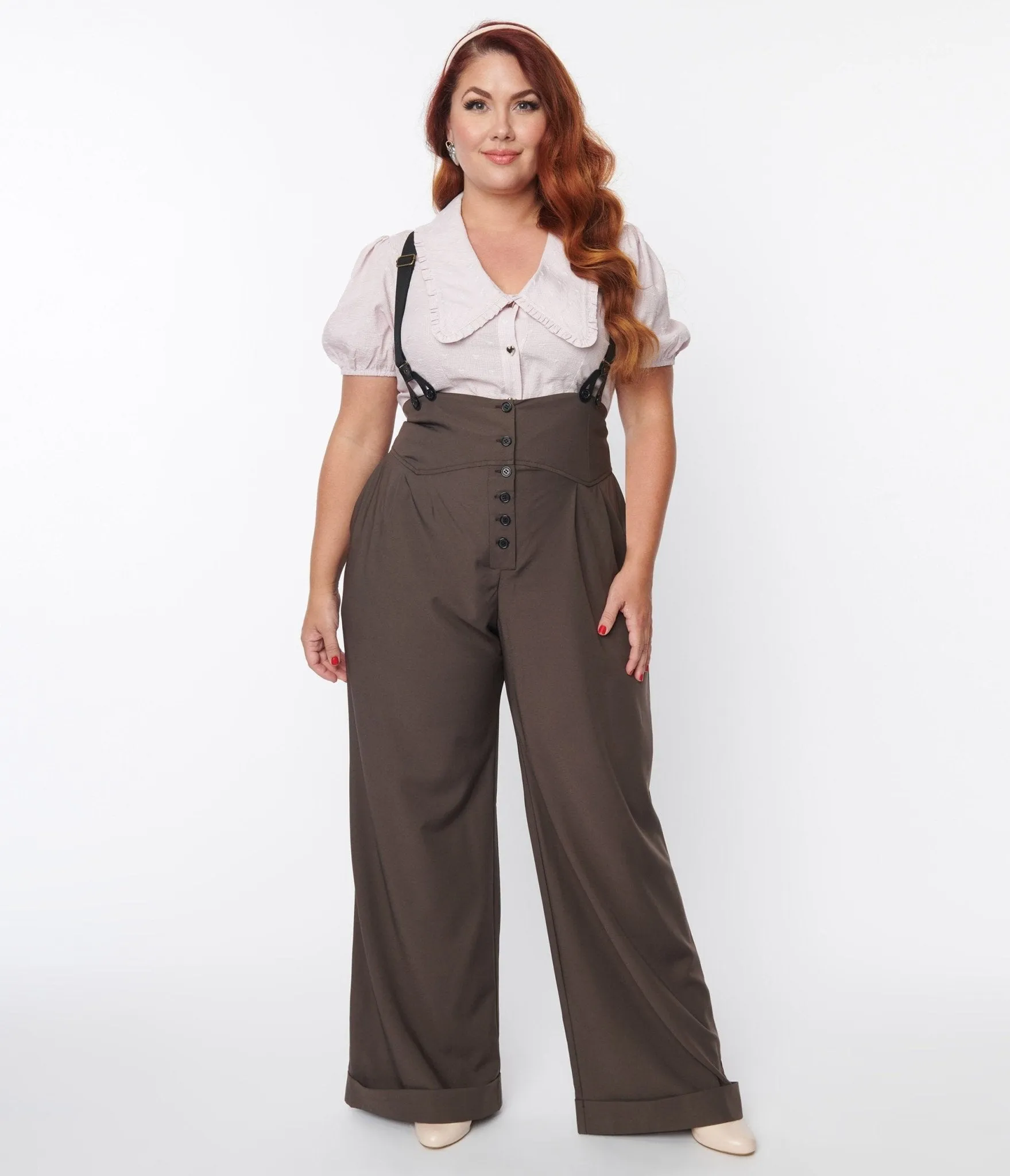 Unique Vintage Plus Size 1930s Charcoal Grey Thelma Suspender Pants