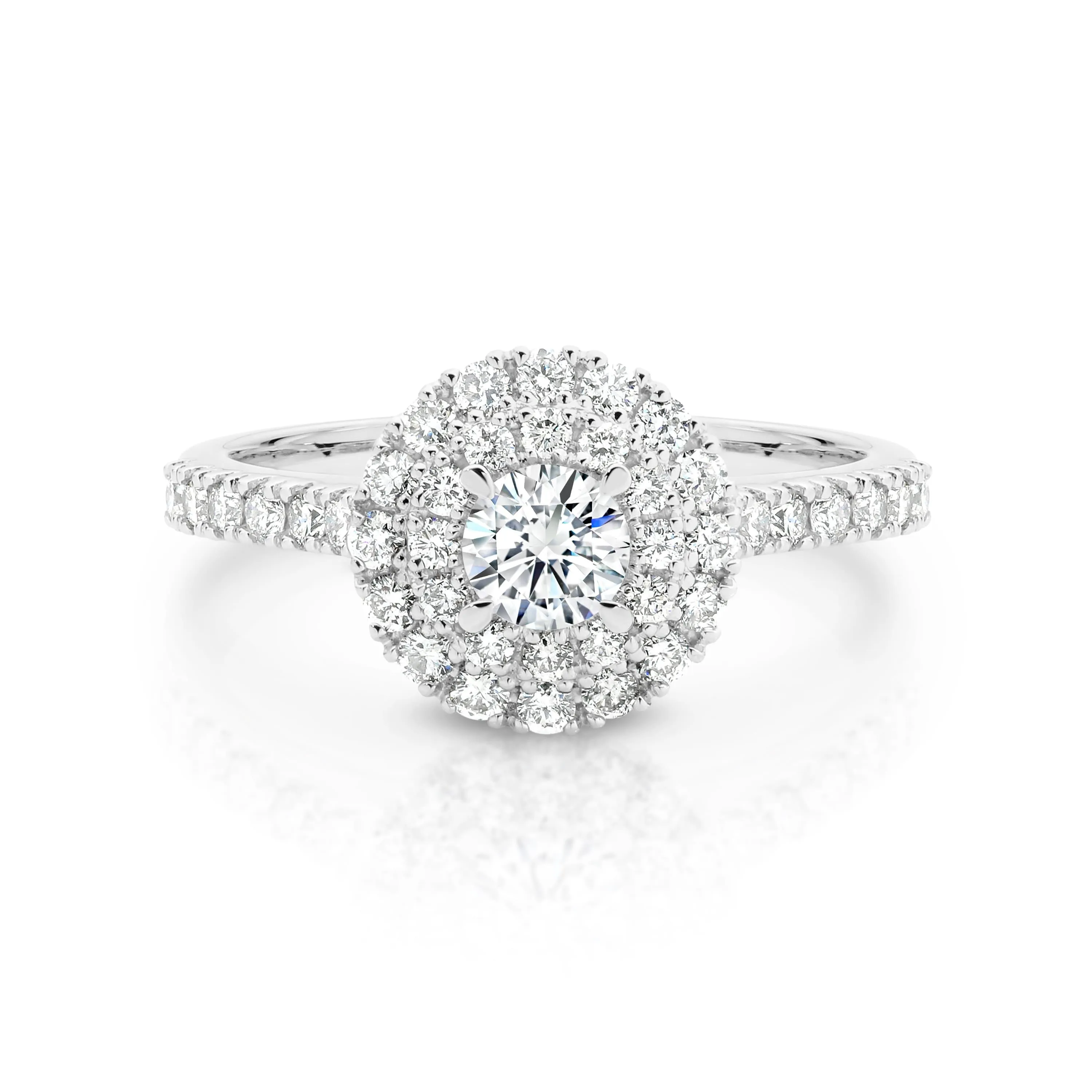 Vera | Round Diamond Double Halo with Shoulder Stones