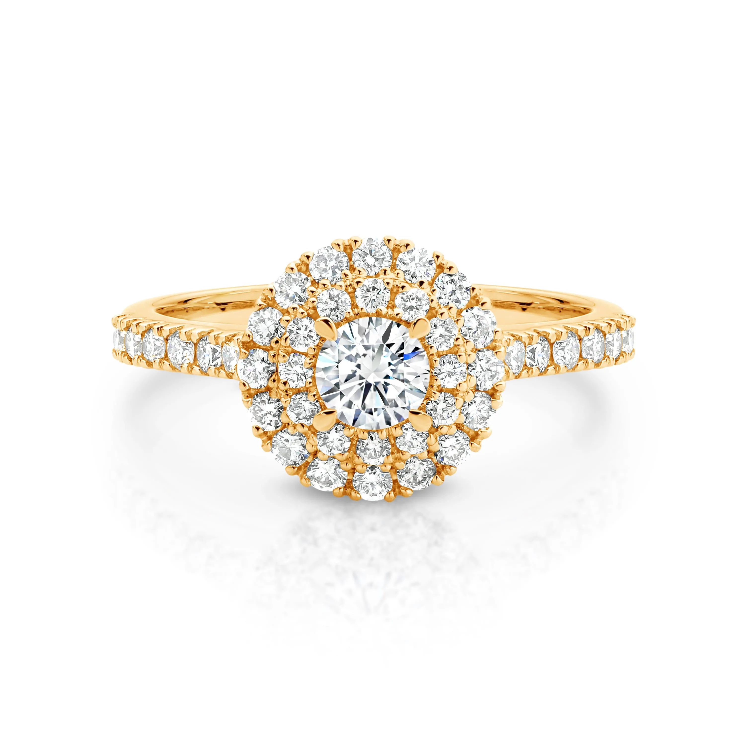 Vera | Round Diamond Double Halo with Shoulder Stones