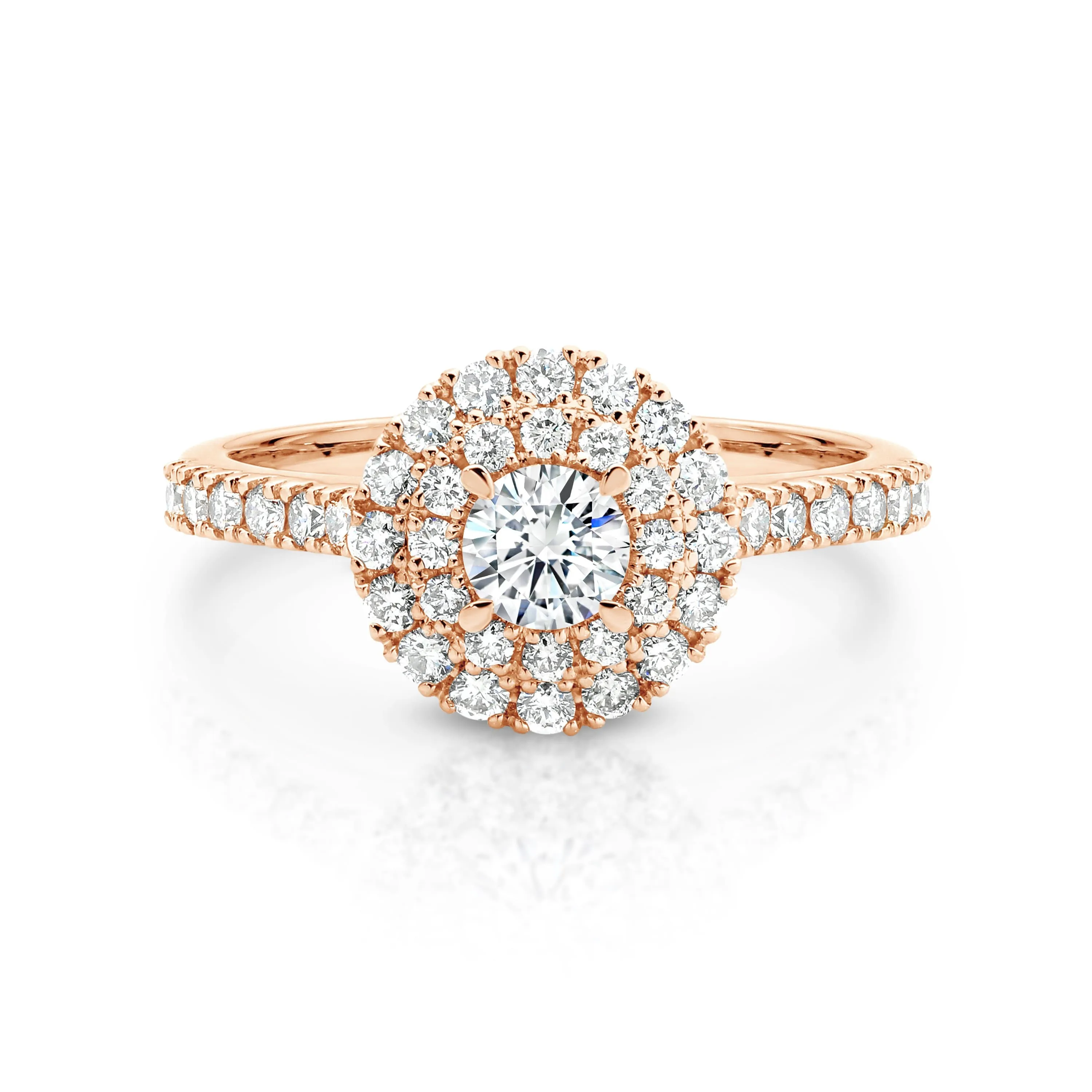 Vera | Round Diamond Double Halo with Shoulder Stones