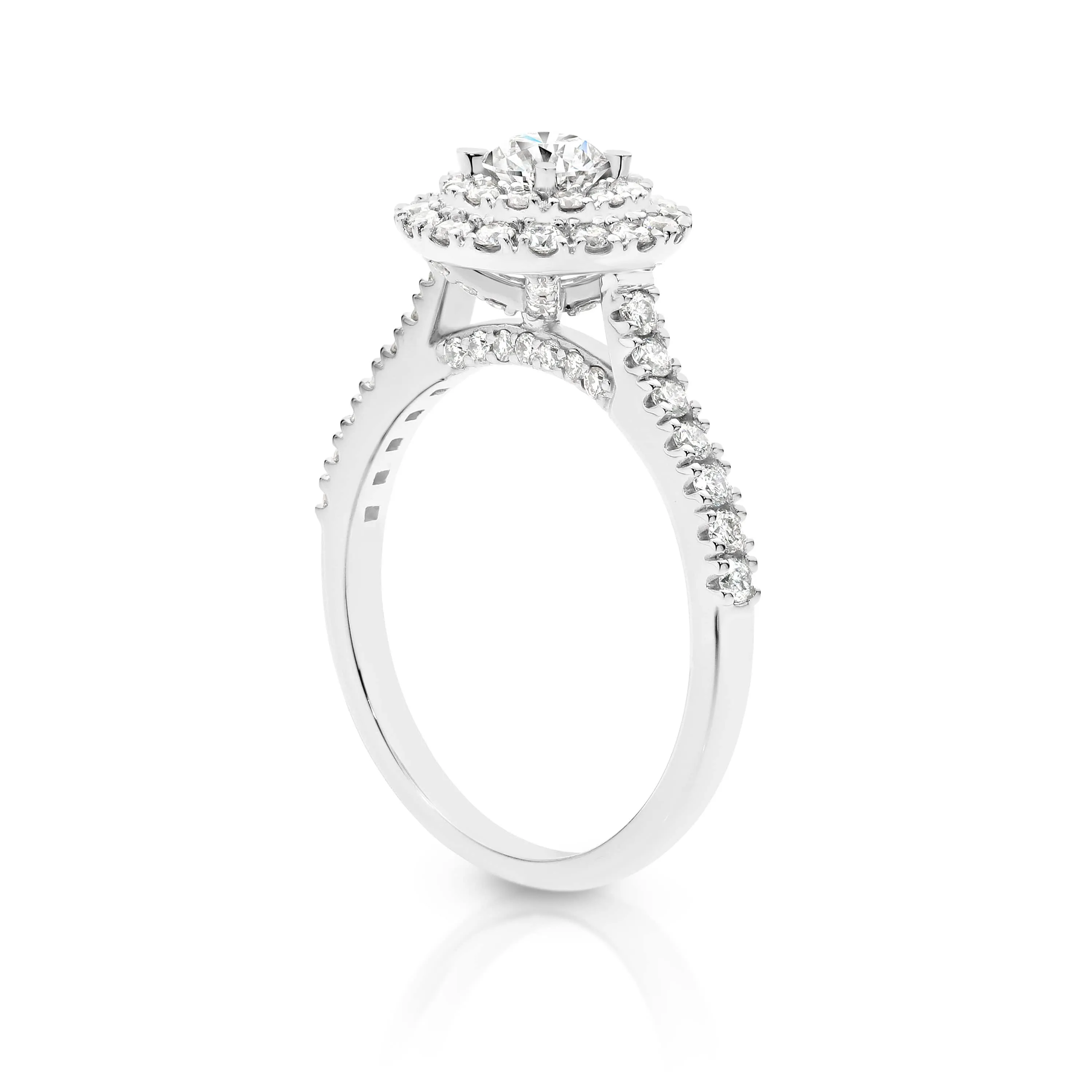 Vera | Round Diamond Double Halo with Shoulder Stones