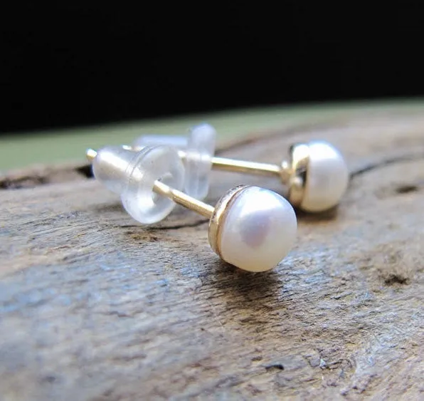 Wedding Jewelry - Pearl Stud Earrings in 14K Gold Filled