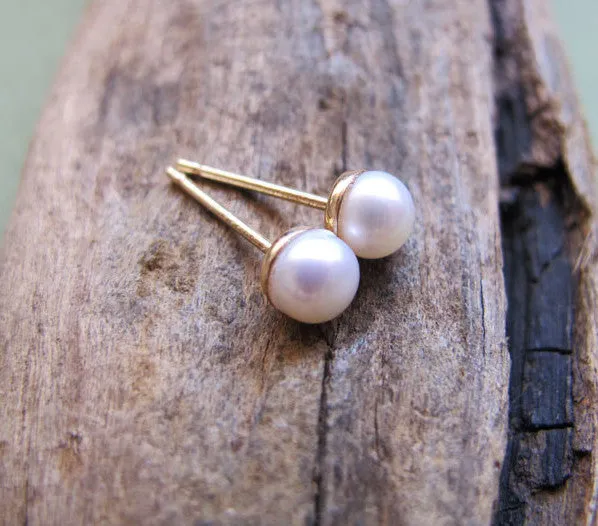 Wedding Jewelry - Pearl Stud Earrings in 14K Gold Filled