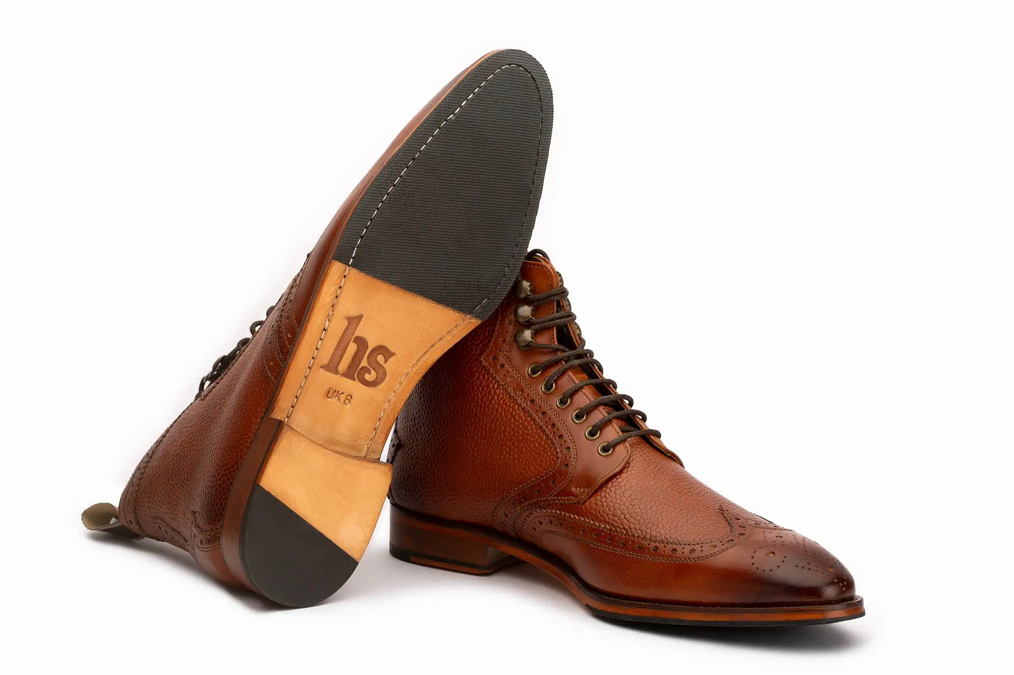 Wingcap Brogue Derby Boot With Pebble Grain Quarter and Mid Vamp