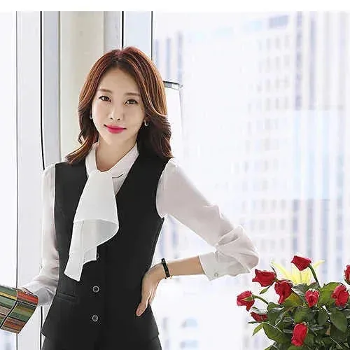 Women's Black Winter Formal Office Blazer Vest Pant 3pcs Work Wear Set