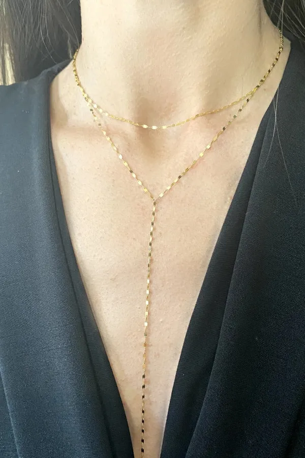 Yellow Gold Double Chain Lariat Necklace